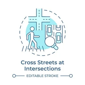 Cross streets at intersections soft blue concept icon Stock Illustration