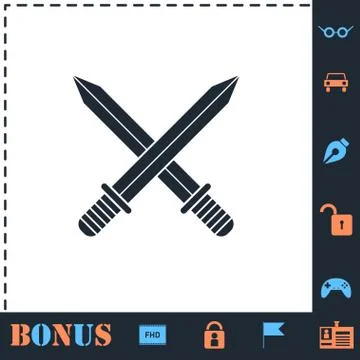 Cross swords icon flat Illustrazione stock