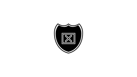 Cross symbol icon with shield animation, wrong symbol animated isolated on .. Stockbeeldmateriaal 336549579