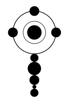 Cross symbol made of circles, Third Eye chakra get help by two further chakras Stock Illustration