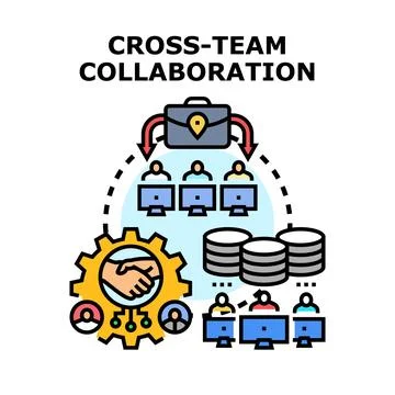 Cross team collaboration for business project management Ilustración de archivo