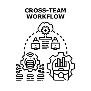 Cross team workflow concept managing business process data Stock Illustration