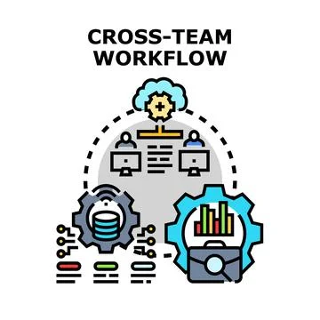 Cross team workflow concept managing business process data Stock Illustration