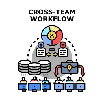 Cross team workflow process management concept Stock Illustration