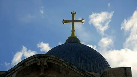 Cross on Temple of the Holy Sepulcher in Jerusalem Stock Footage