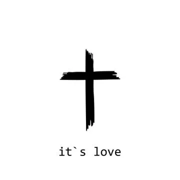 Cross with text it's love on a white background Stock Illustration