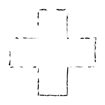 Cross texture symbol element, plus sign outline border grunge shape icon, d.. Illustrazione stock