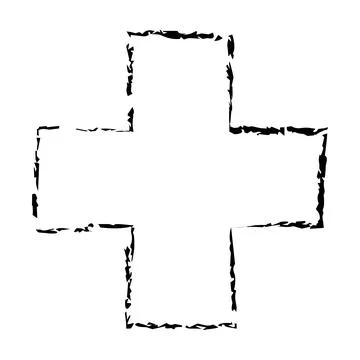 Cross texture symbol element, plus sign outline border grunge shape icon, d.. Stockillustratie
