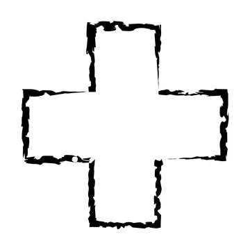 Cross texture symbol element, plus sign outline border grunge shape icon, d.. Stockillustratie