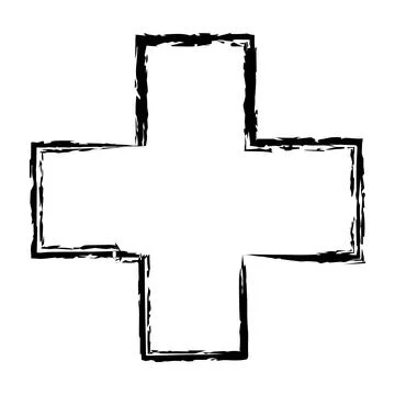 Cross texture symbol element, plus sign outline border grunge shape icon, d.. Stock Illustration
