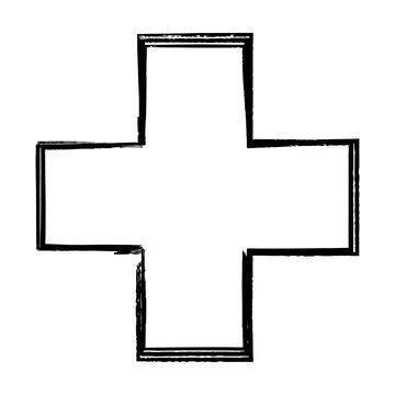 Cross texture symbol element, plus sign outline border grunge shape icon, d.. Stock Illustration