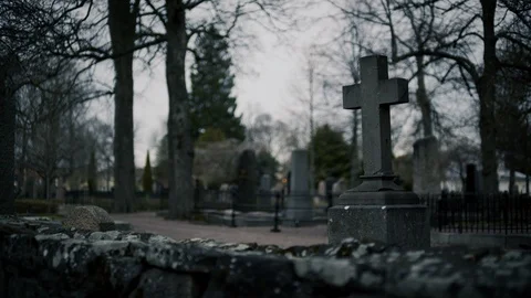 Cross Tombstone Cemetery Stock Footage 88908230
