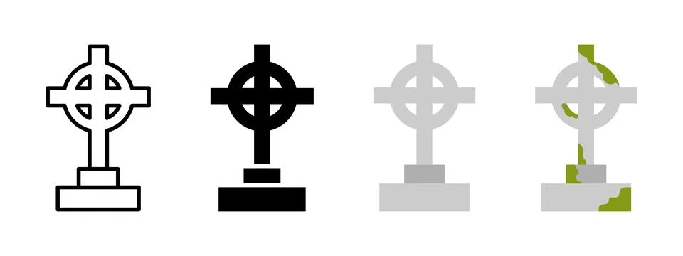 Cross tombstone icon. Gravestone vector illustration. Cemetery cross memori.. Stock Illustration