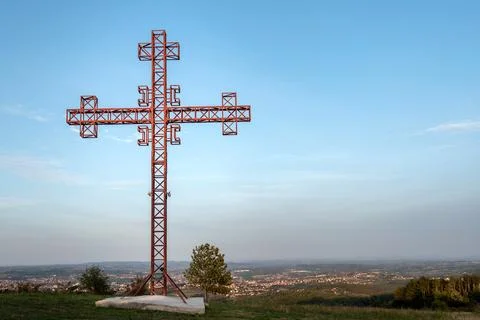 Cross on the top of hill Stock Photos