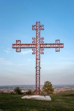 Cross on the top of hill Stock Photos