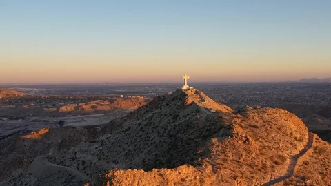 A cross at the top of a mountain in El Paso Stock Footage 99294974