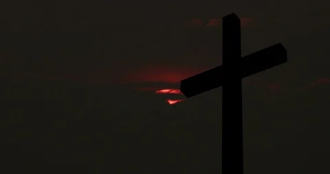 Cross at the Top of mountain Silhouette Sunrise Timelapse Stock Footage