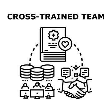 Cross trained team improving work collaboration and skill development Stock Illustration