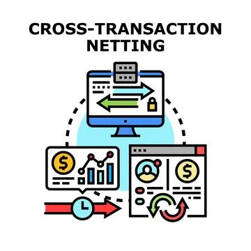 Cross transaction netting concept vector icon illustrating financial operatio 스톡 일러스트