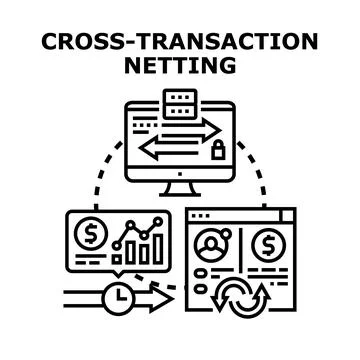 Cross transaction netting concept vector icon illustrating financial operatio Stock Illustration