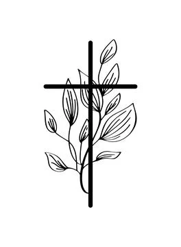 Cross vector intertwined with botanical leaves symbolizing easter faith Stock Illustration