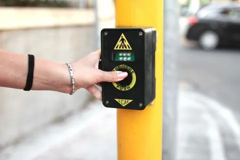 Cross walk button. Stock Photos