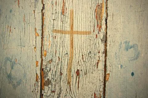 Cross on wood texture 스톡 사진