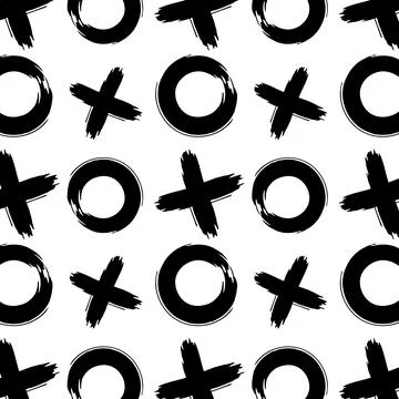 Cross, x, zero, circle hand drawn pattern on transparent background pattern.. Stock Illustration