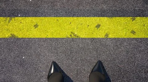Cross the yellow line ? ?  3D Render Stock Illustration