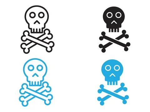 Crossbones skull icon black and white vector outline sign Stock Illustration