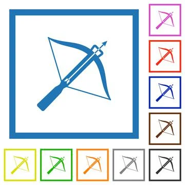 Crossbow with arrow flat framed icons Stock Illustration