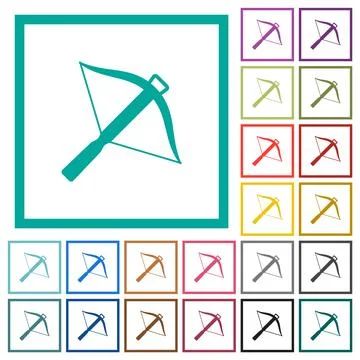 Crossbow flat color icons with quadrant frames Stockillustratie