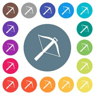 Crossbow flat white icons on round color backgrounds Illustrazione stock
