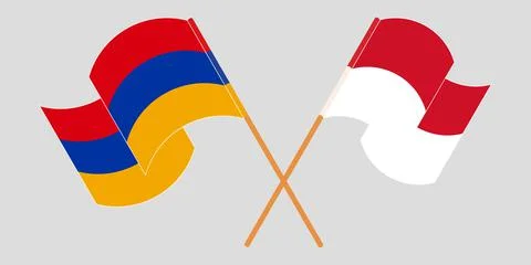 Crossed and waving flags of Armenia and Indonesia 스톡 일러스트