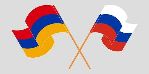 Crossed and waving flags of Armenia and Russia Stock Illustration