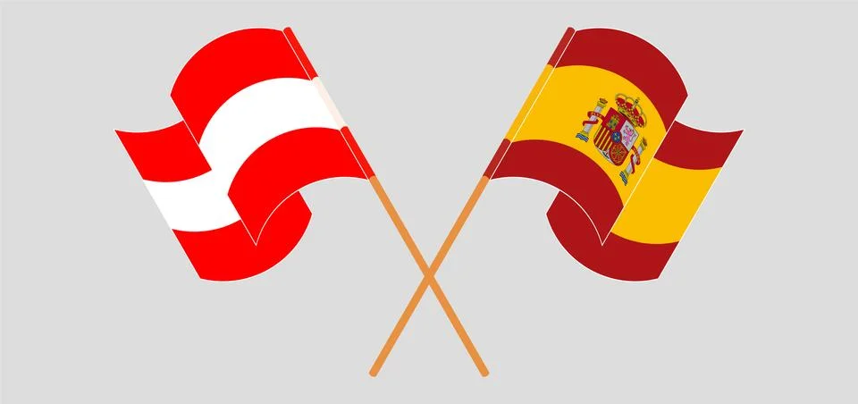 Crossed and waving flags of Austria and Spain Stock Illustration