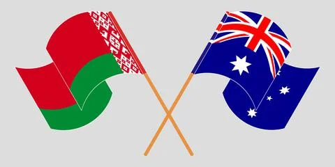 Crossed and waving flags of Belarus and Australia Stock Illustration