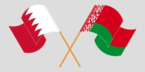 Crossed and waving flags of Belarus and Bahrain Stock Illustration