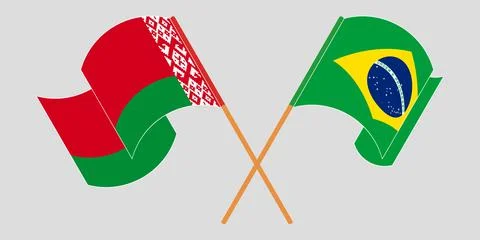 Crossed and waving flags of Belarus and Brazil Stock Illustration