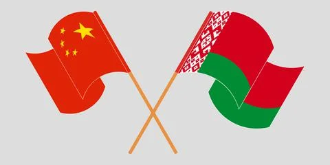 Crossed and waving flags of Belarus and China Stock Illustration