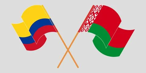 Crossed and waving flags of Belarus and Colombia Stock Illustration