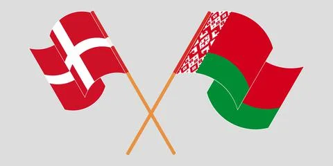 Crossed and waving flags of Belarus and Denmark Stock Illustration