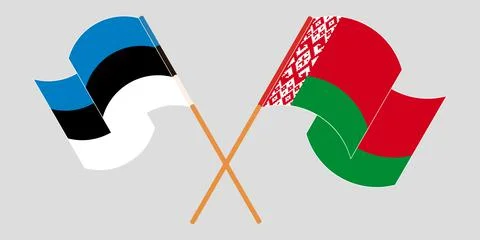 Crossed and waving flags of Belarus and Estonia Stock Illustration