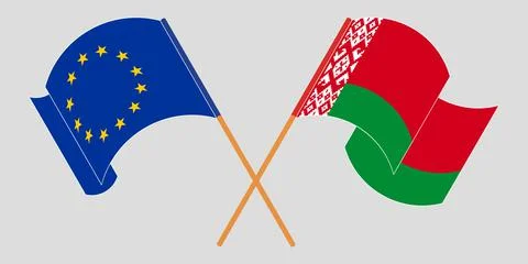 Crossed and waving flags of Belarus and the EU Stock Illustration