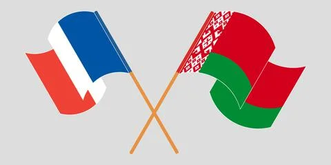 Crossed and waving flags of Belarus and France Stock Illustration