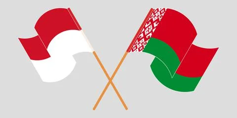 Crossed and waving flags of Belarus and Indonesia Stock-Illustration