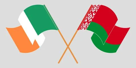 Crossed and waving flags of Belarus and Ireland Stock Illustration
