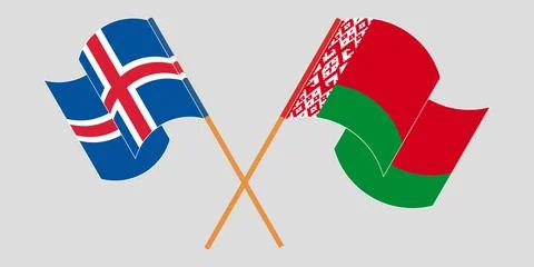 Crossed and waving flags of Belarus and Iceland Stock Illustration