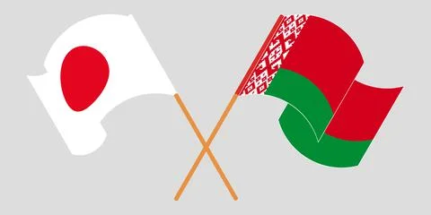 Crossed and waving flags of Belarus and Japan Stock Illustration