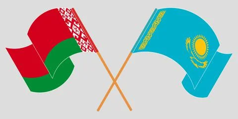Crossed and waving flags of Belarus and Kazakhstan Stock Illustration